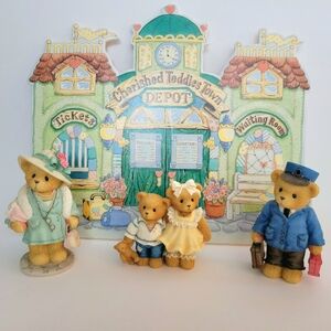 Cherished Teddies Town Depot Train Display Lloyd Bernard Bernice Eleanor Set Lot